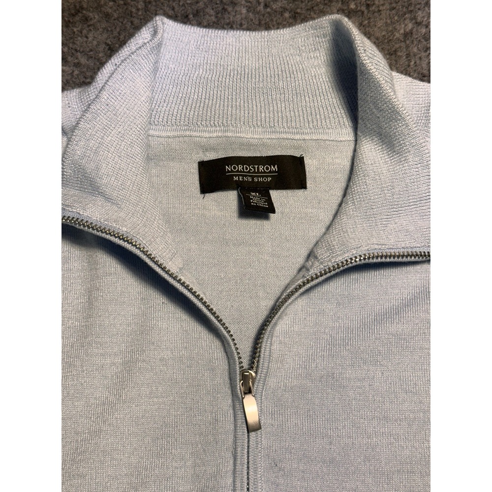 Nordstrom Mens Shop Light Blue Merino Wool Coolmax Quarter Zip Sweater XL